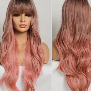 Perruque longue rose